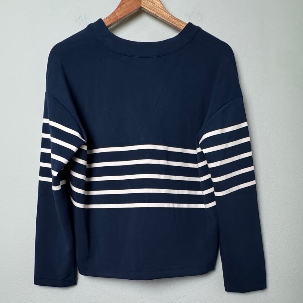 NEW SPANX airessentials long sleeve cardigan in midnight navy stripe size medium - Picture 7 of 13